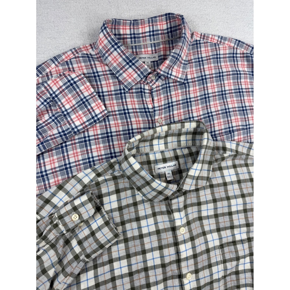 Lot of 2 Peter Millar Mens XL Plaid Button Down Shirts MS24W64LTF MF23VV03LTS